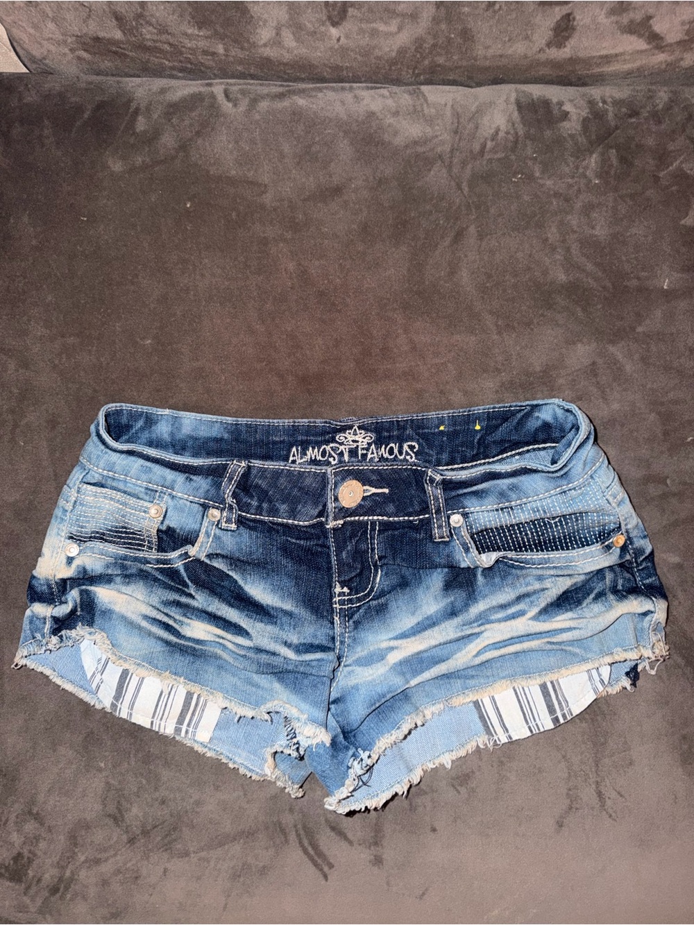 Almost Famous Distressed Blue Denim Cutoff Mini Shorts